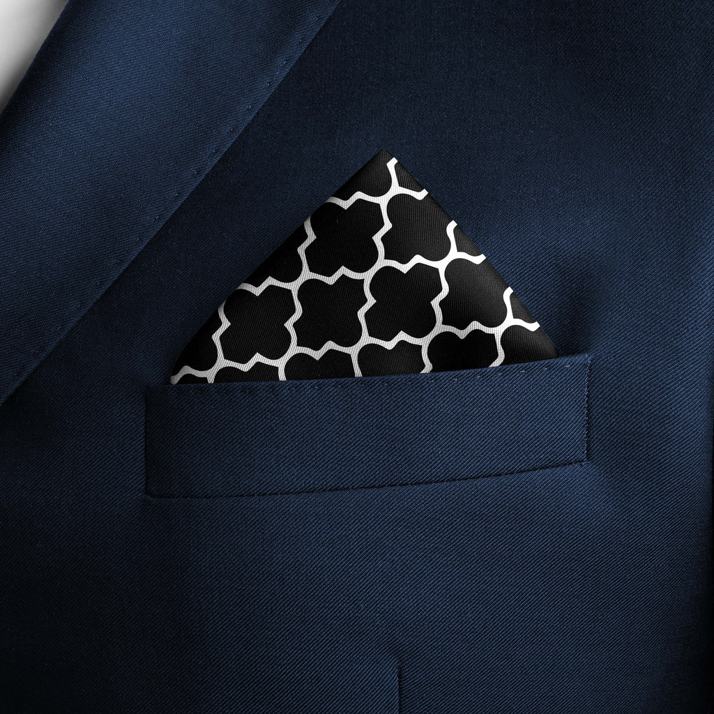 SILVER GEOMETRIC SILK POCKET SQUARE