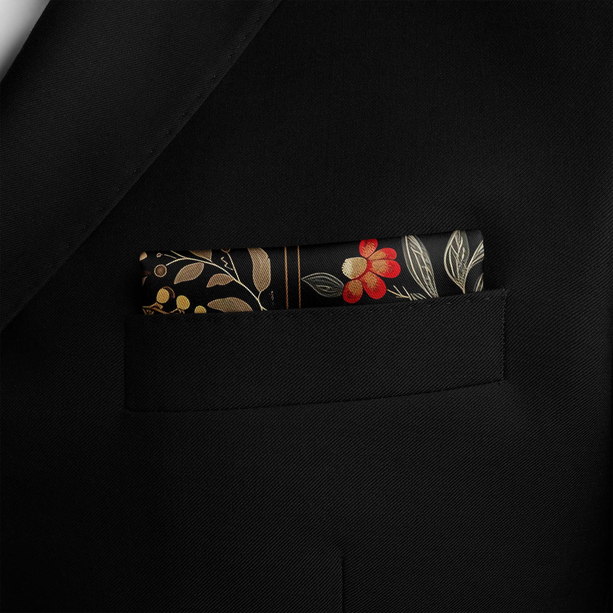 ORGANIC DARK FLORAL SILK POCKET SQUARE