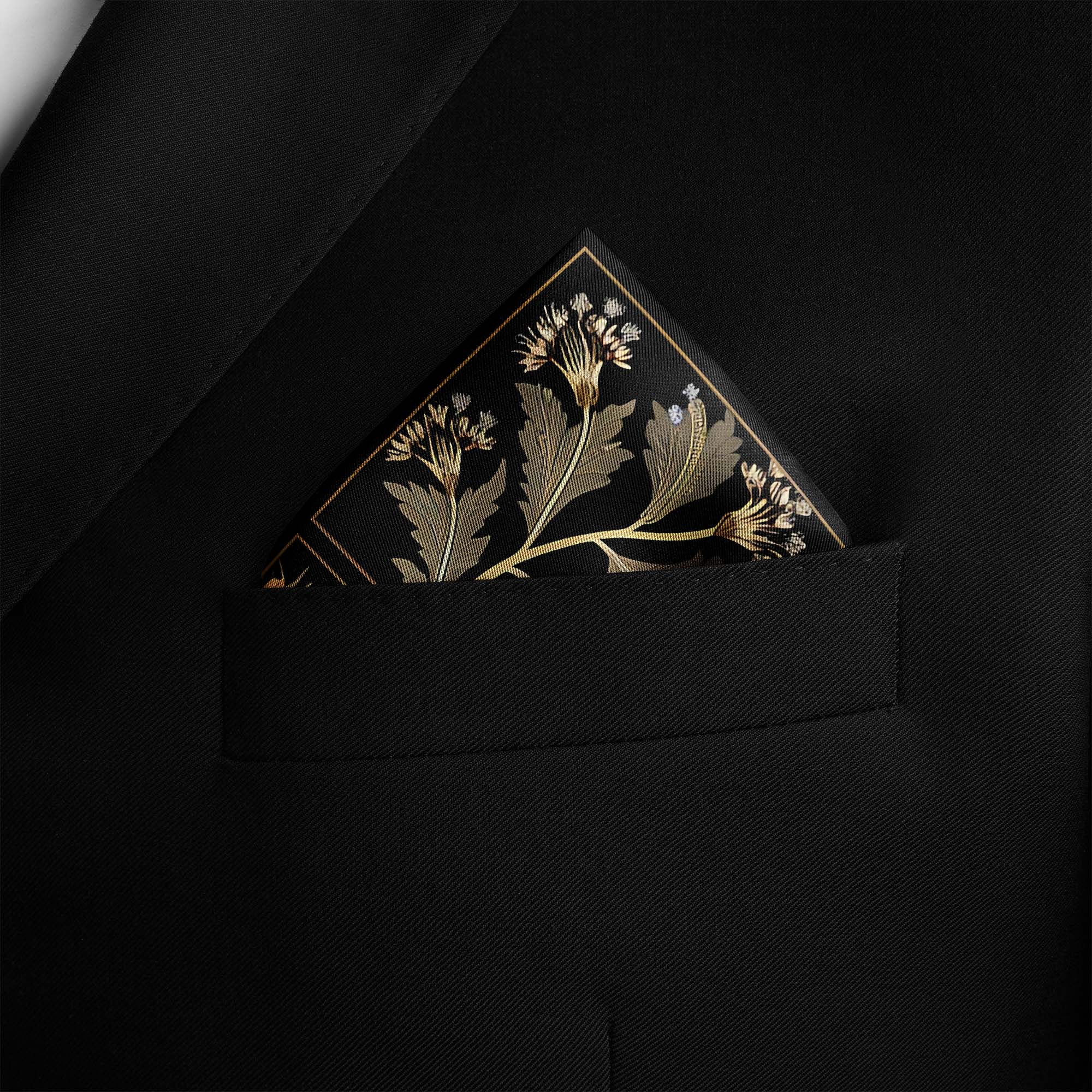 ORGANIC DARK FLORAL SILK POCKET SQUARE