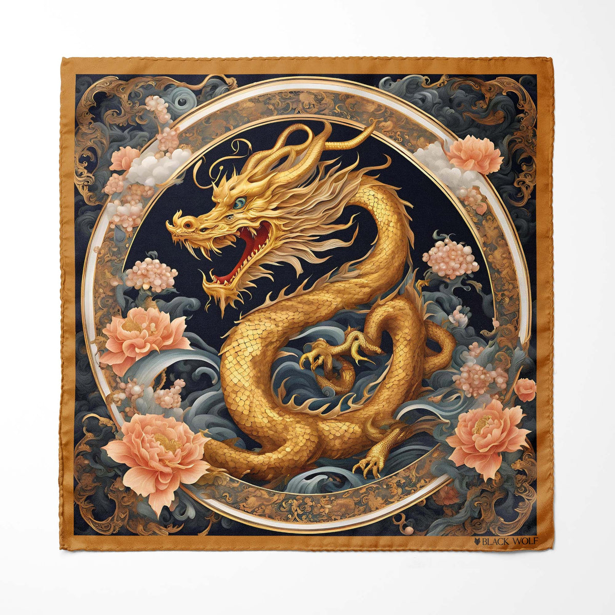 GORGEOUS CHINESE DRAGON SILK POCKET SQUARE