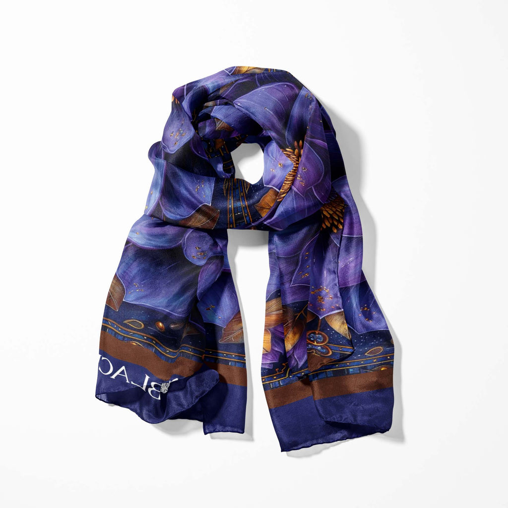 BLUE EXOTIC SILK SCARF WITH LAPEL PIN AND POCKET SQUARE
