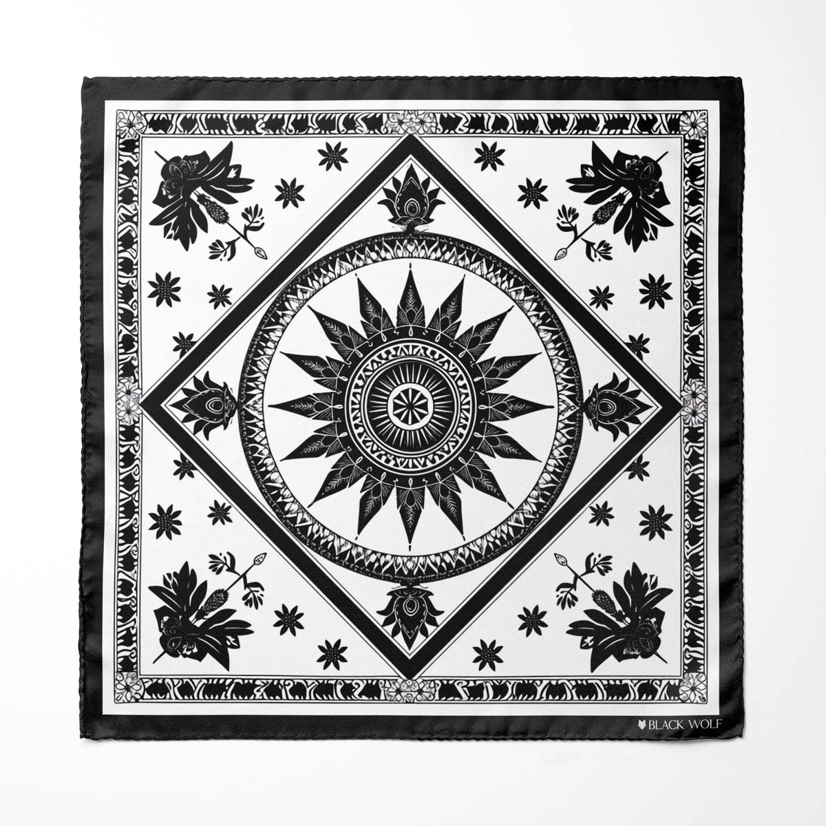 ETHNIC MANDALA SILK ASCOT WITH LAPEL PIN AND POCKET SQUARE