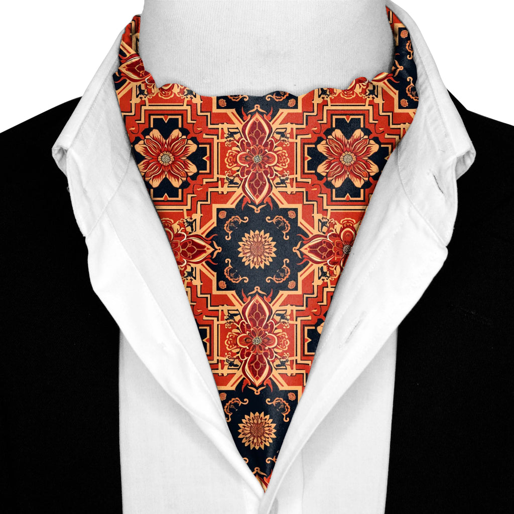 AUTUMN LEAF SILK ASCOT WITH LAPEL PIN AND POCKET SQUARE