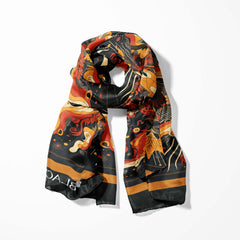 FIRE DRAGON SILK SCARF WITH LAPEL PIN AND POCKET SQUARE