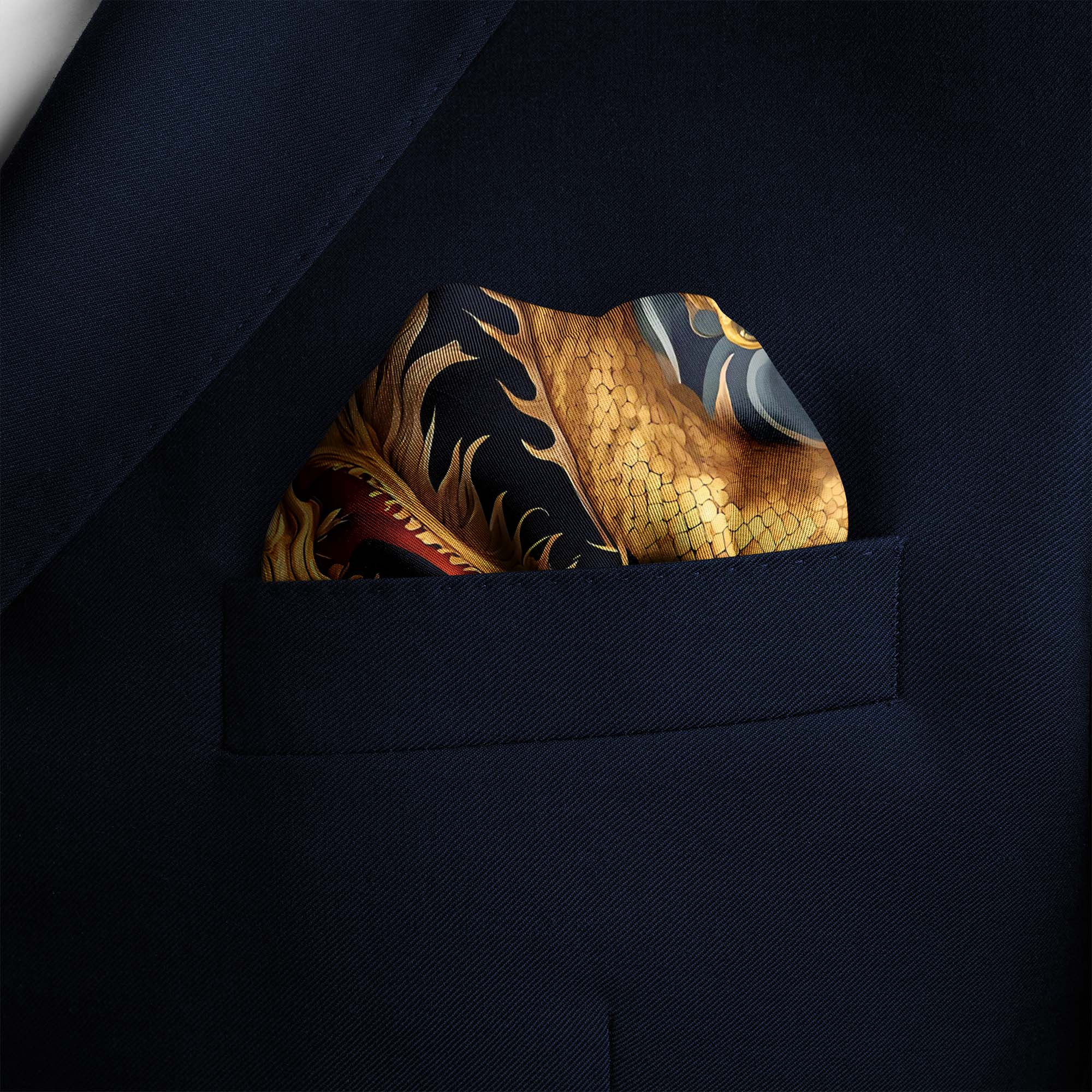 GORGEOUS CHINESE DRAGON SILK POCKET SQUARE