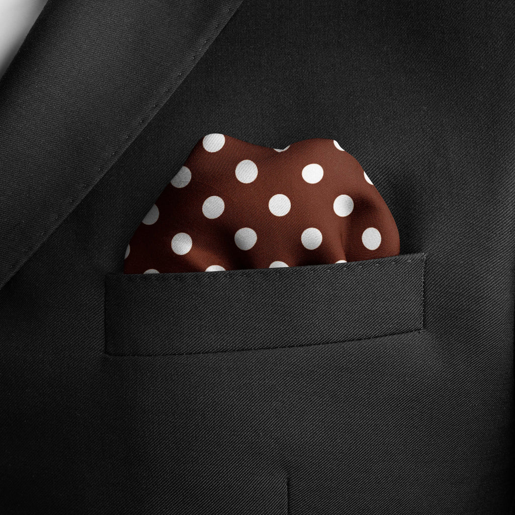 COFFEE BROWN POLKA DOTS SILK POCKET SQUARE