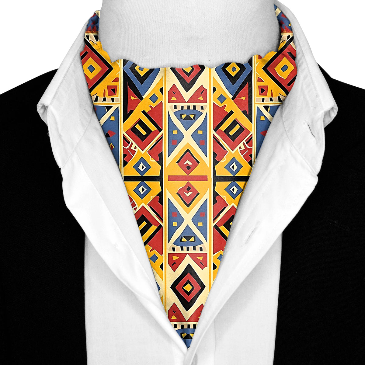 GEOMETRIC TRIBAL PATTERN SILK ASCOT – PREMIUM COLLECTION