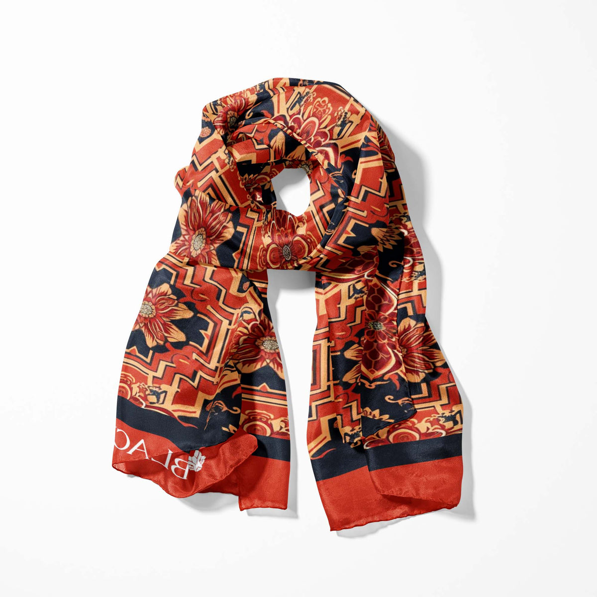 AUTUMN LEAF SILK SCARF WITH LAPEL PIN AND POCKET SQUARE