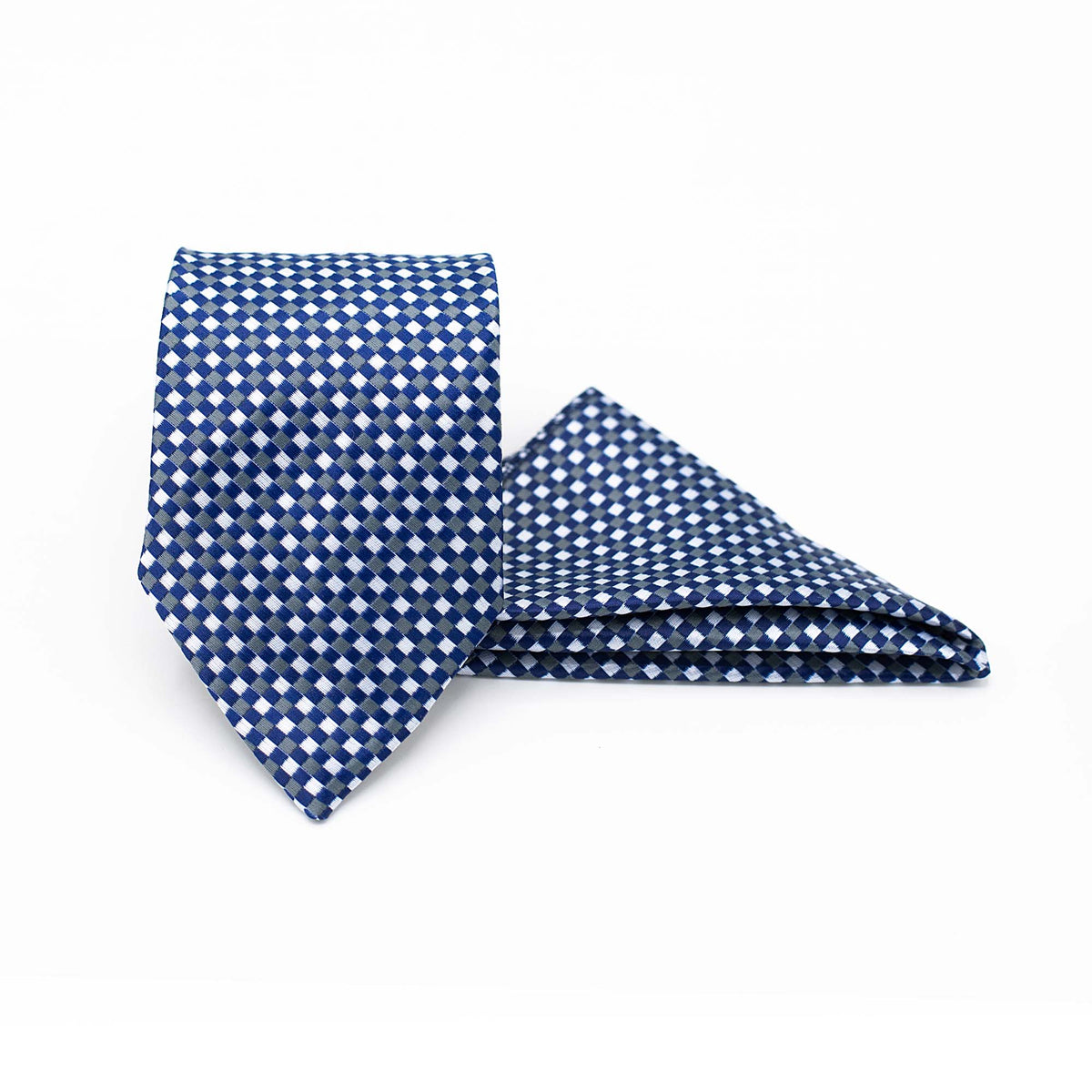 SAPPHIRE GRID TIE AND POCKET SQUARE SET