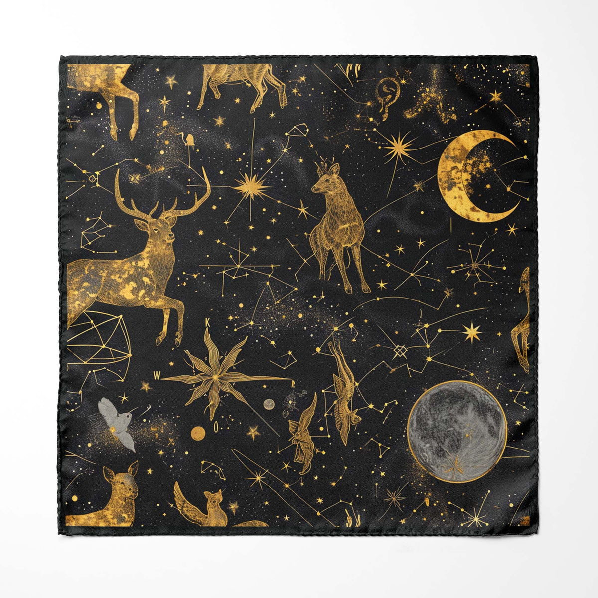 DEER SUN SILK SCARF WITH LAPEL PIN AND POCKET SQUARE