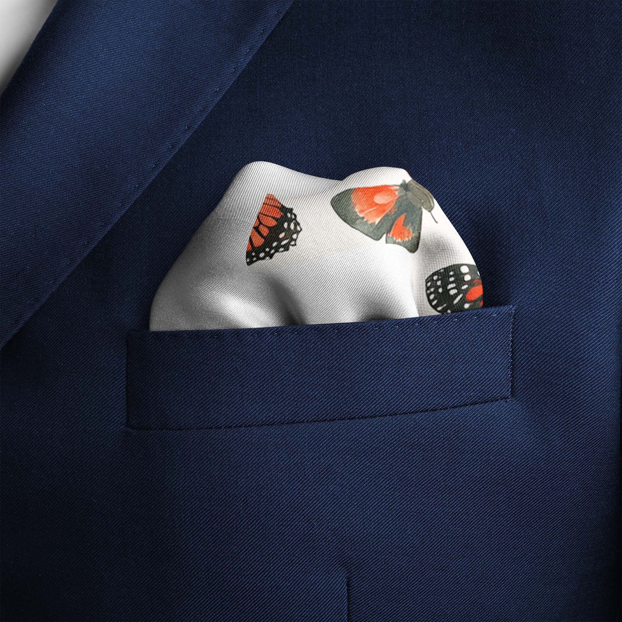 BUTTERFLY ART SILK POCKET SQUARE