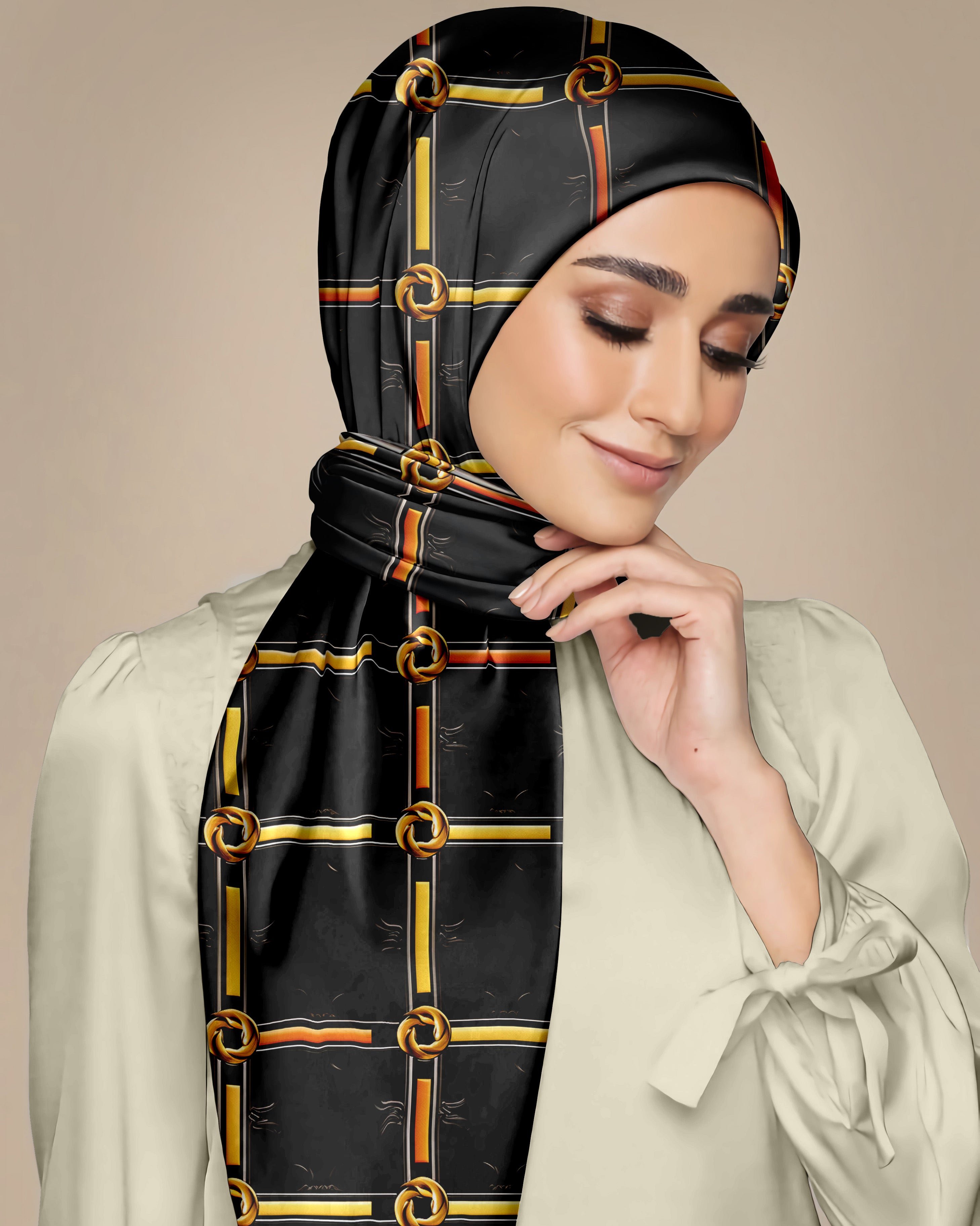 BLACK AND GOLD SILK WOMEN HIJAB – PREMIUM COLLECTION – Black Wolf