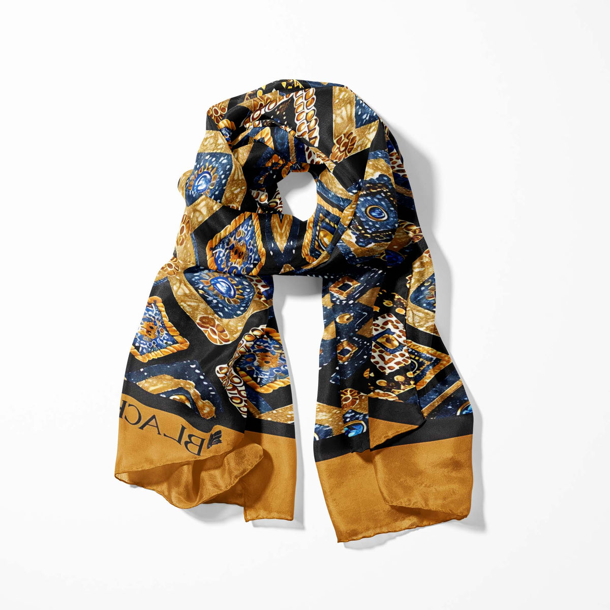 GEOMETRIC ETHNIC SILK SCARF WITH LAPEL PIN AND POCKET SQUARE