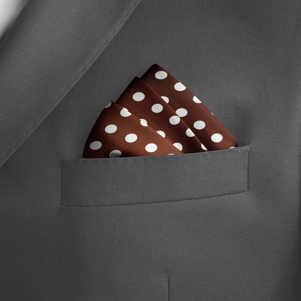 COFFEE BROWN POLKA DOTS SILK POCKET SQUARE