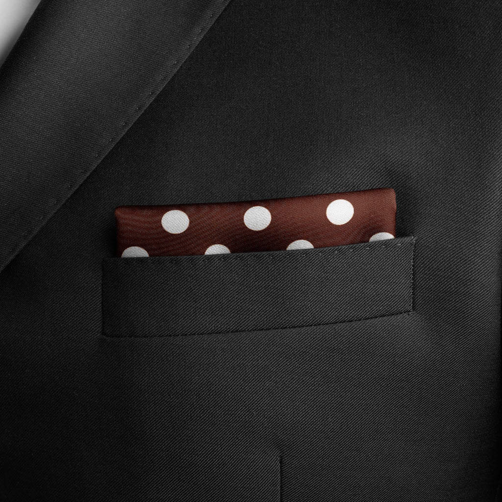 COFFEE BROWN POLKA DOTS SILK POCKET SQUARE