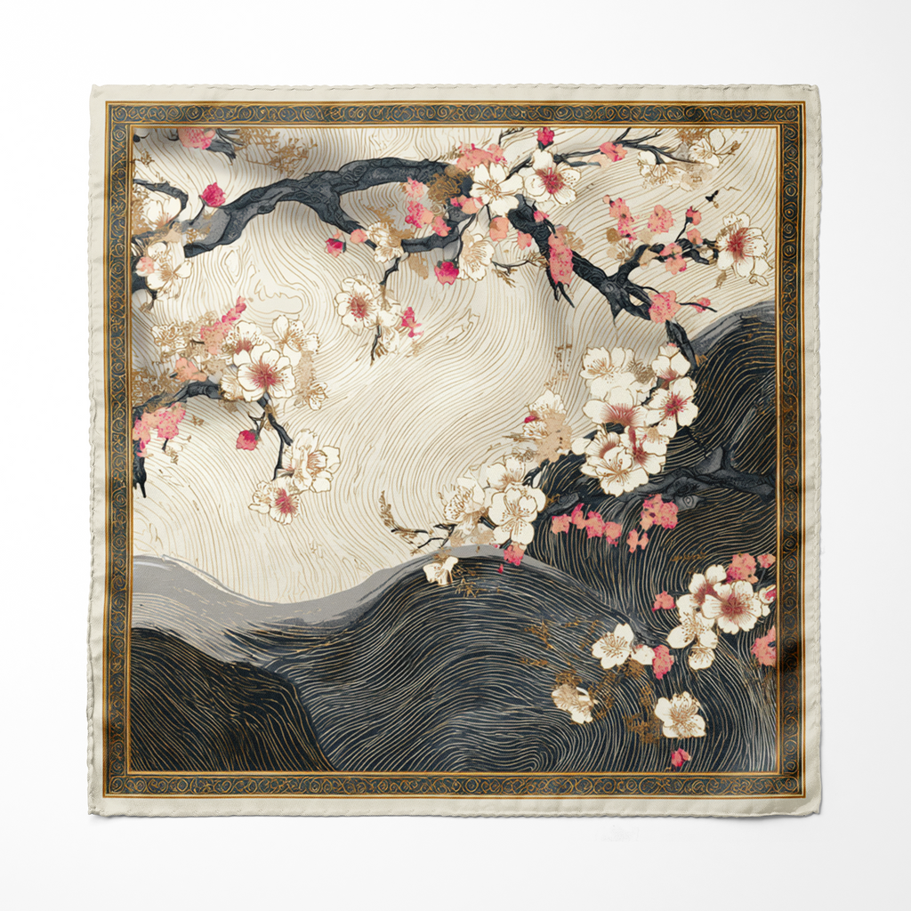 HANAMI SILK ASCOT AND POCKET SQUARE SET – PREMIUM COLLECTION
