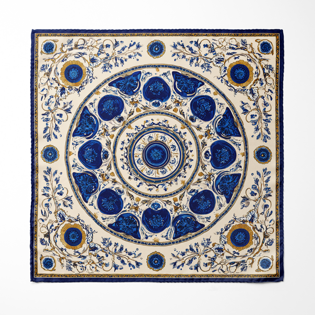 AZURE BLOOM SILK ASCOT AND POCKET SQUARE SET – PREMIUM COLLECTION