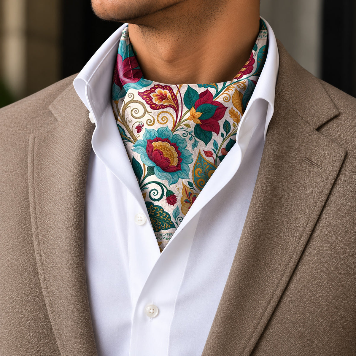 AURORA FOLK BLOOM SILK ASCOT – PREMIUM COLLECTION