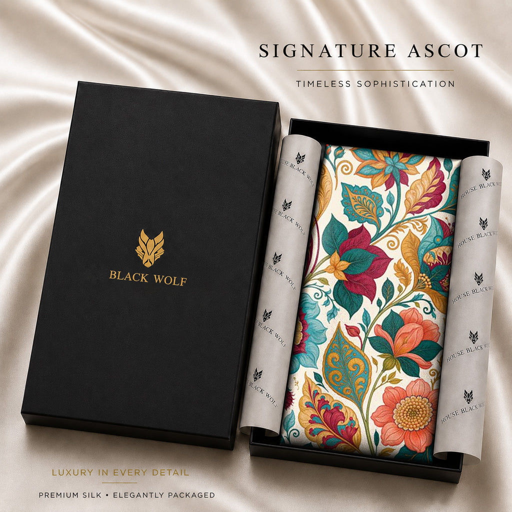 AURORA FOLK BLOOM SILK ASCOT – PREMIUM COLLECTION
