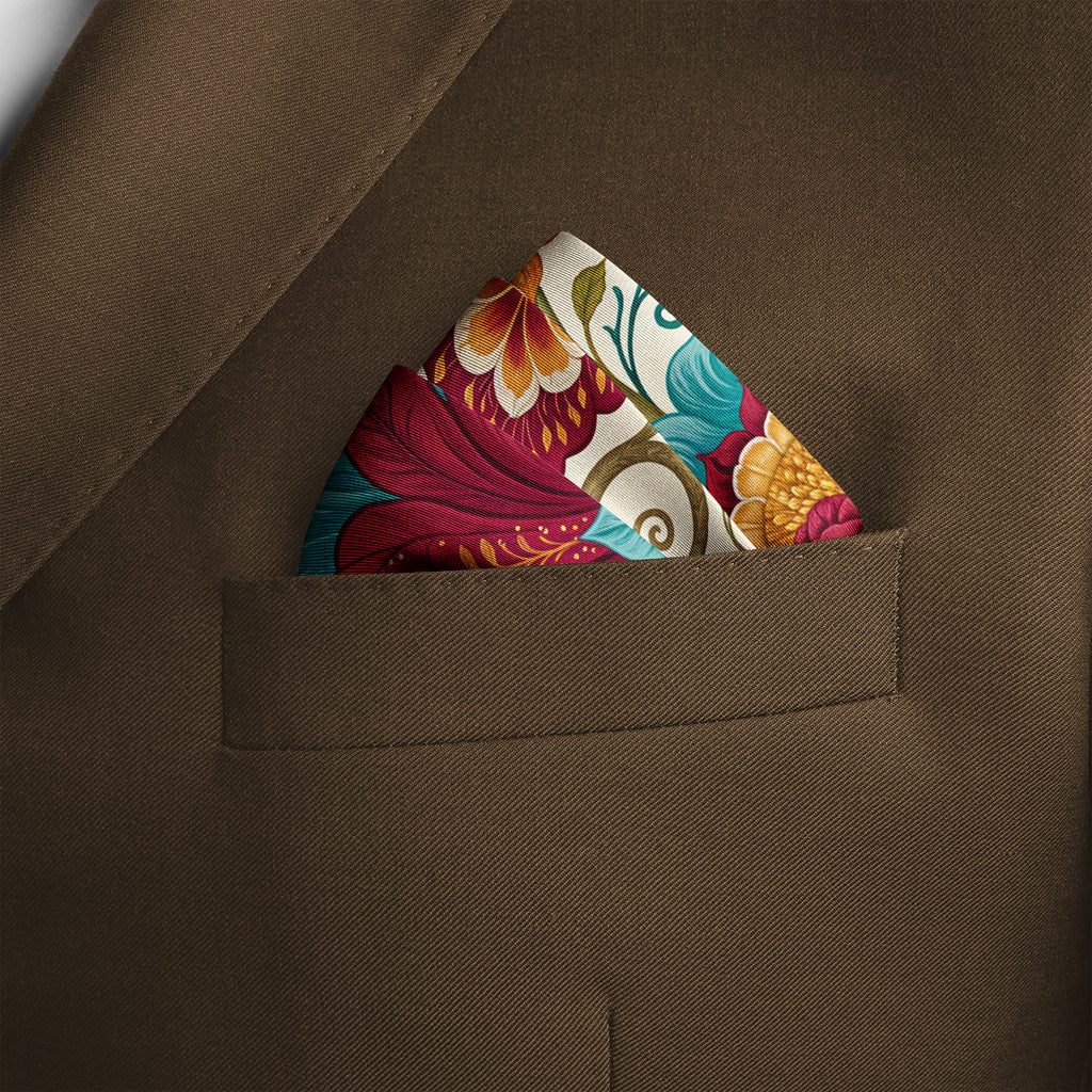 AURORA FOLK BLOOM SILK POCKET SQUARE