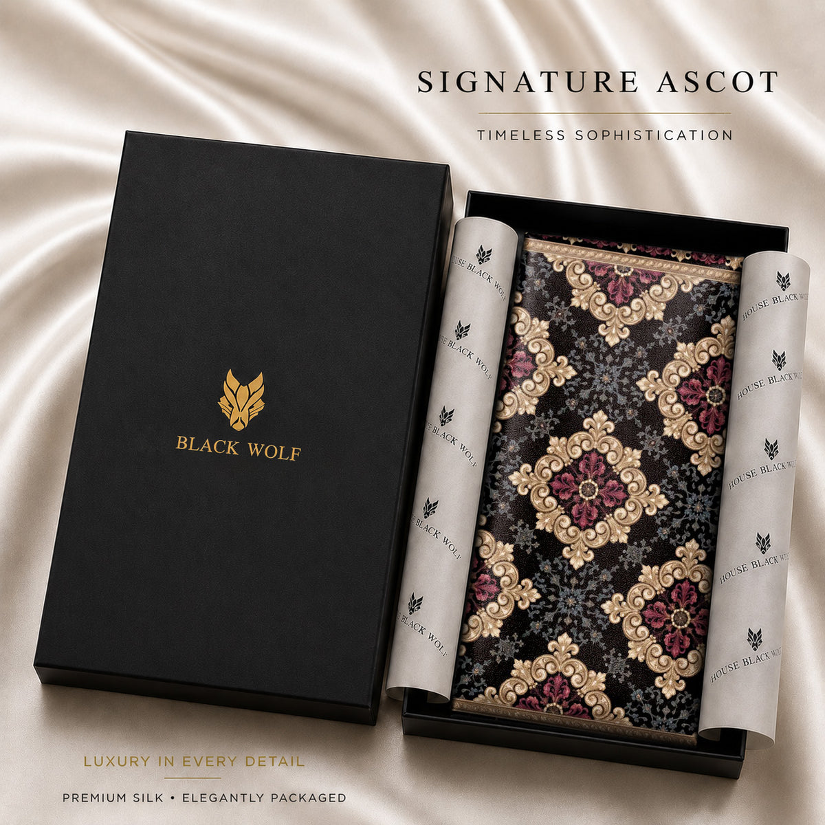 BAROQUE BLOOM SILK ASCOT – PREMIUM COLLECTION