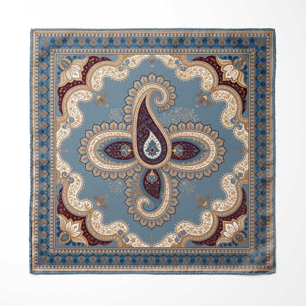 BLUE DAMASK SILK POCKET SQUARE