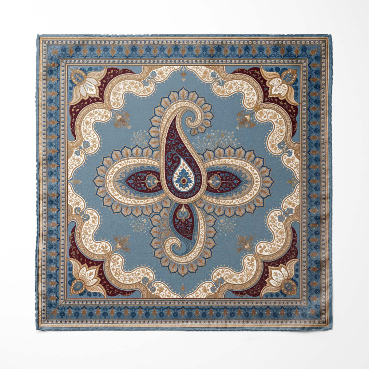 BLUE DAMASK SILK POCKET SQUARE