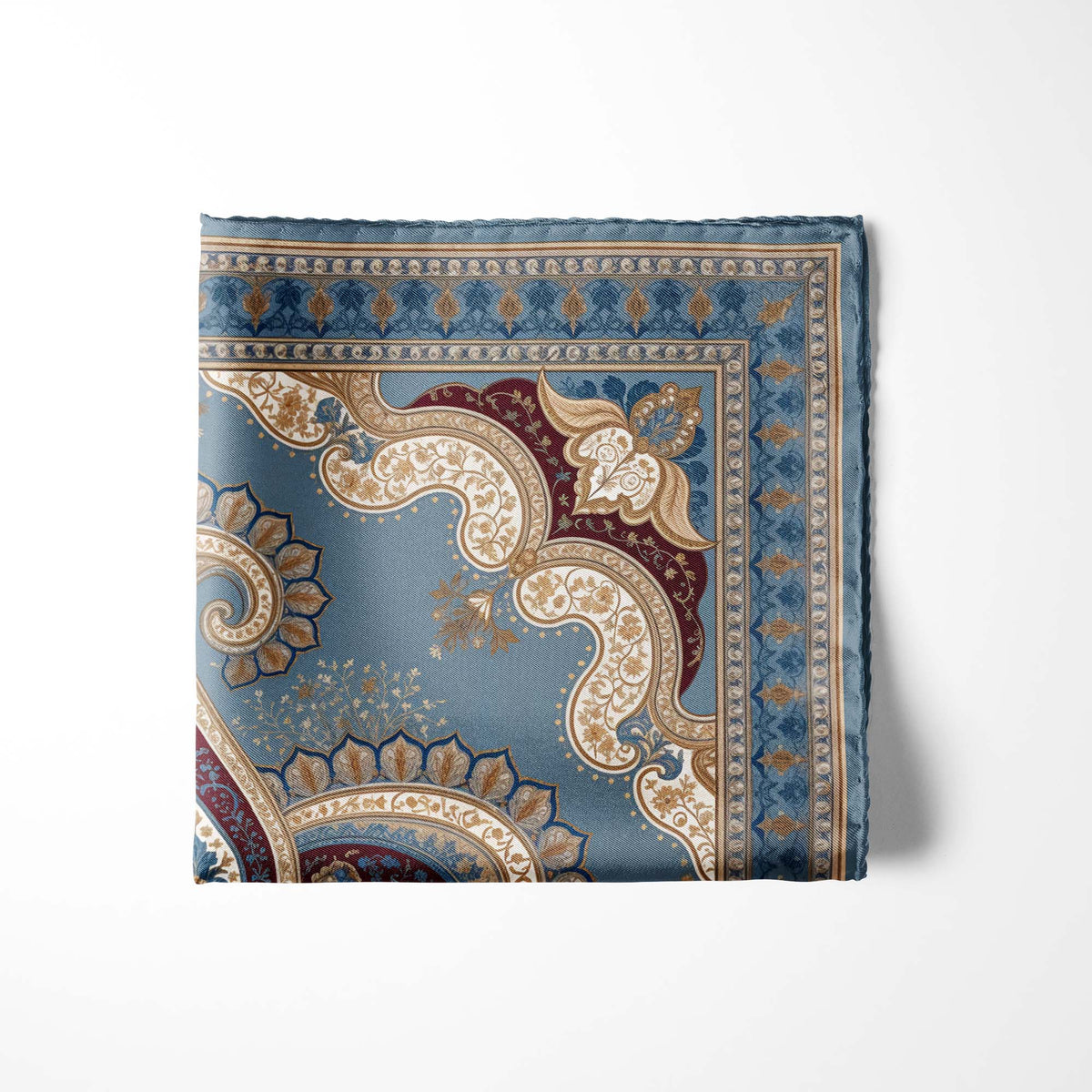 BLUE DAMASK SILK POCKET SQUARE