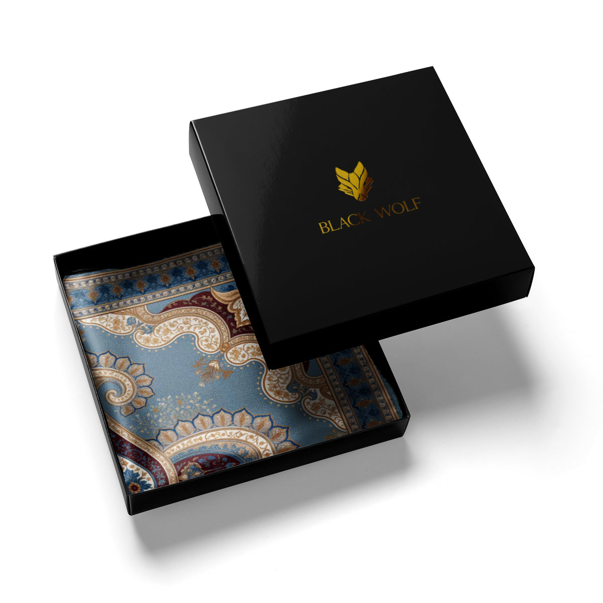 BLUE DAMASK SILK POCKET SQUARE