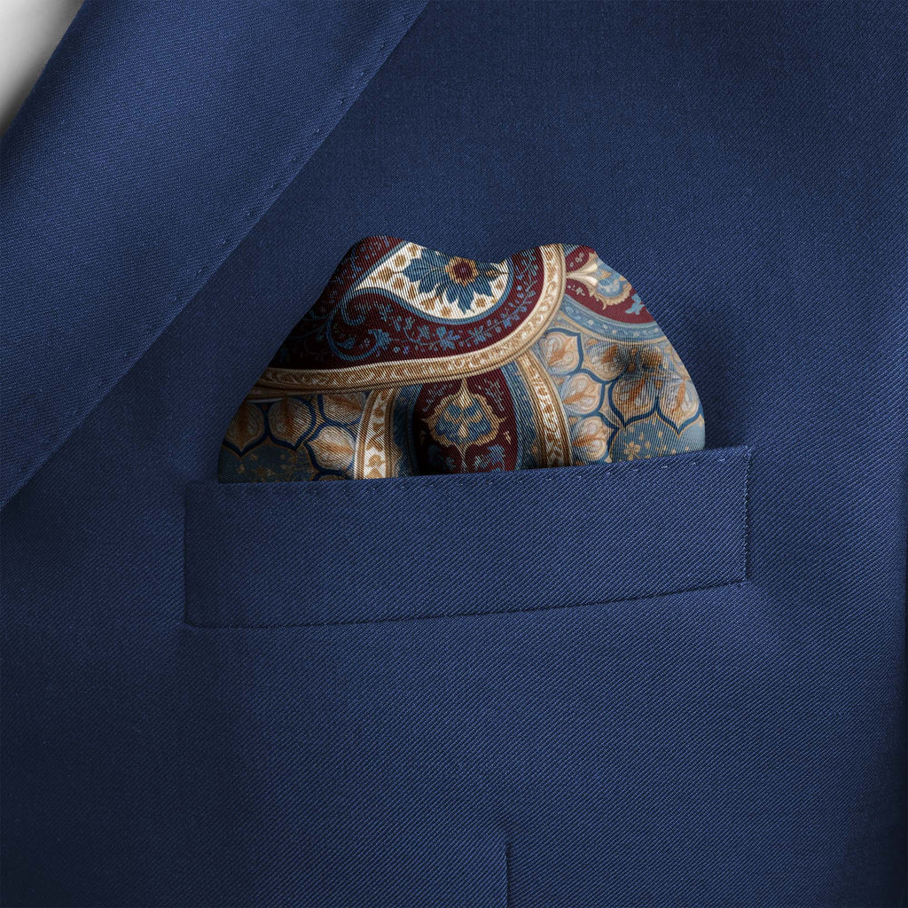 BLUE DAMASK SILK POCKET SQUARE
