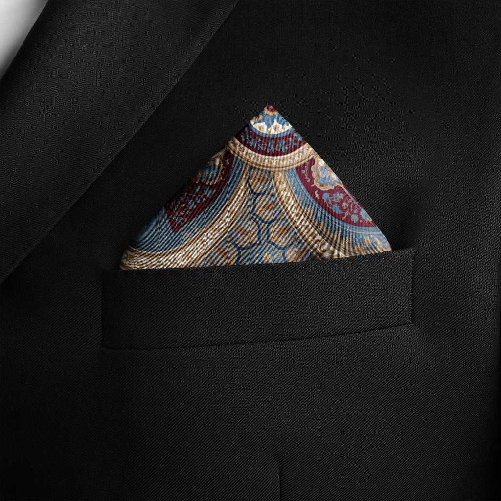 BLUE DAMASK SILK POCKET SQUARE