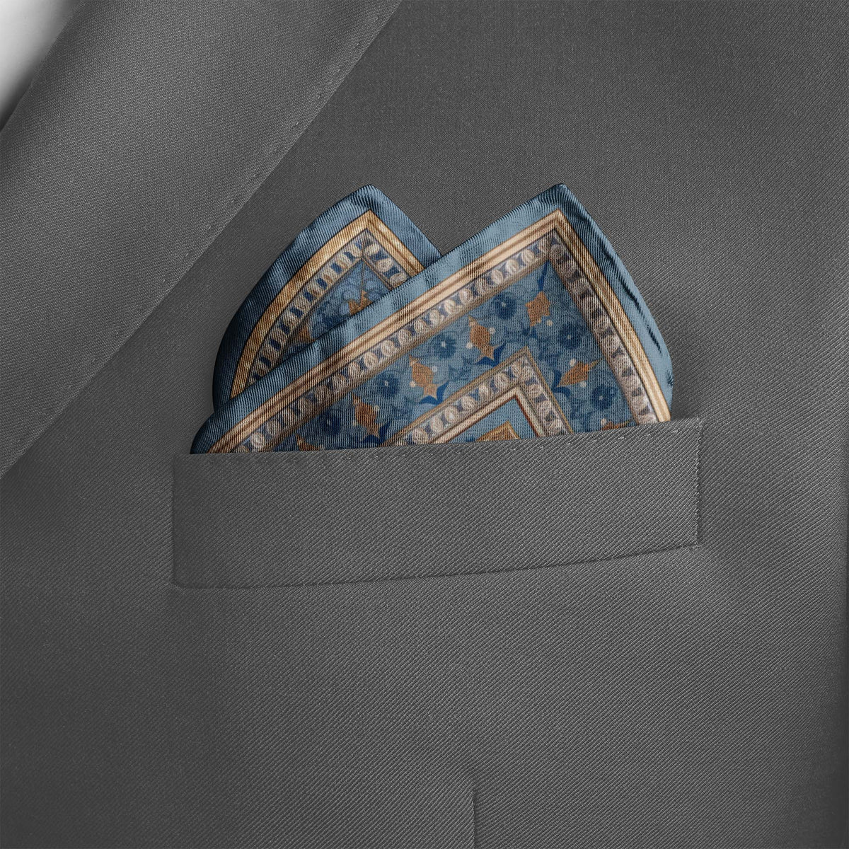BLUE DAMASK SILK POCKET SQUARE