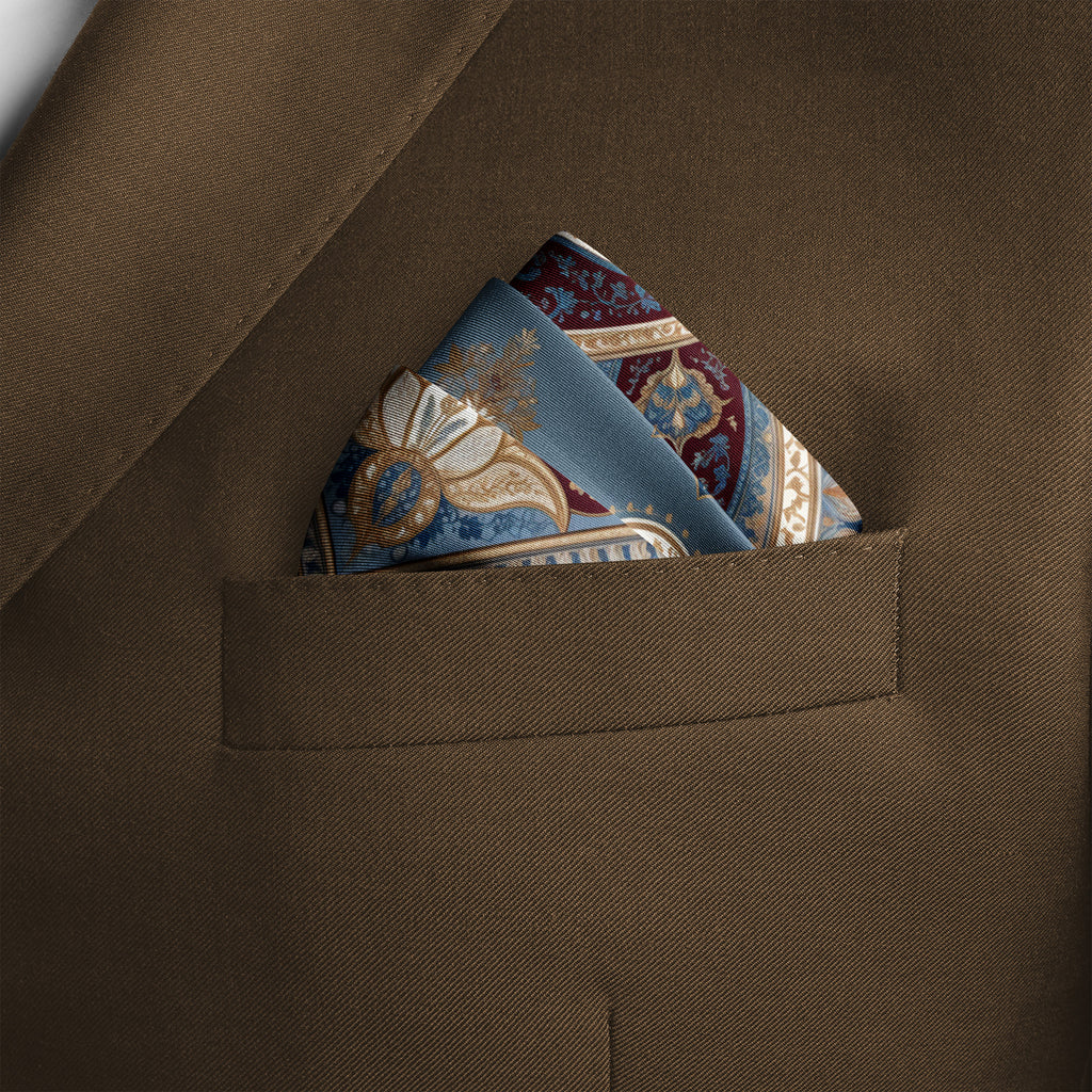BLUE DAMASK SILK POCKET SQUARE