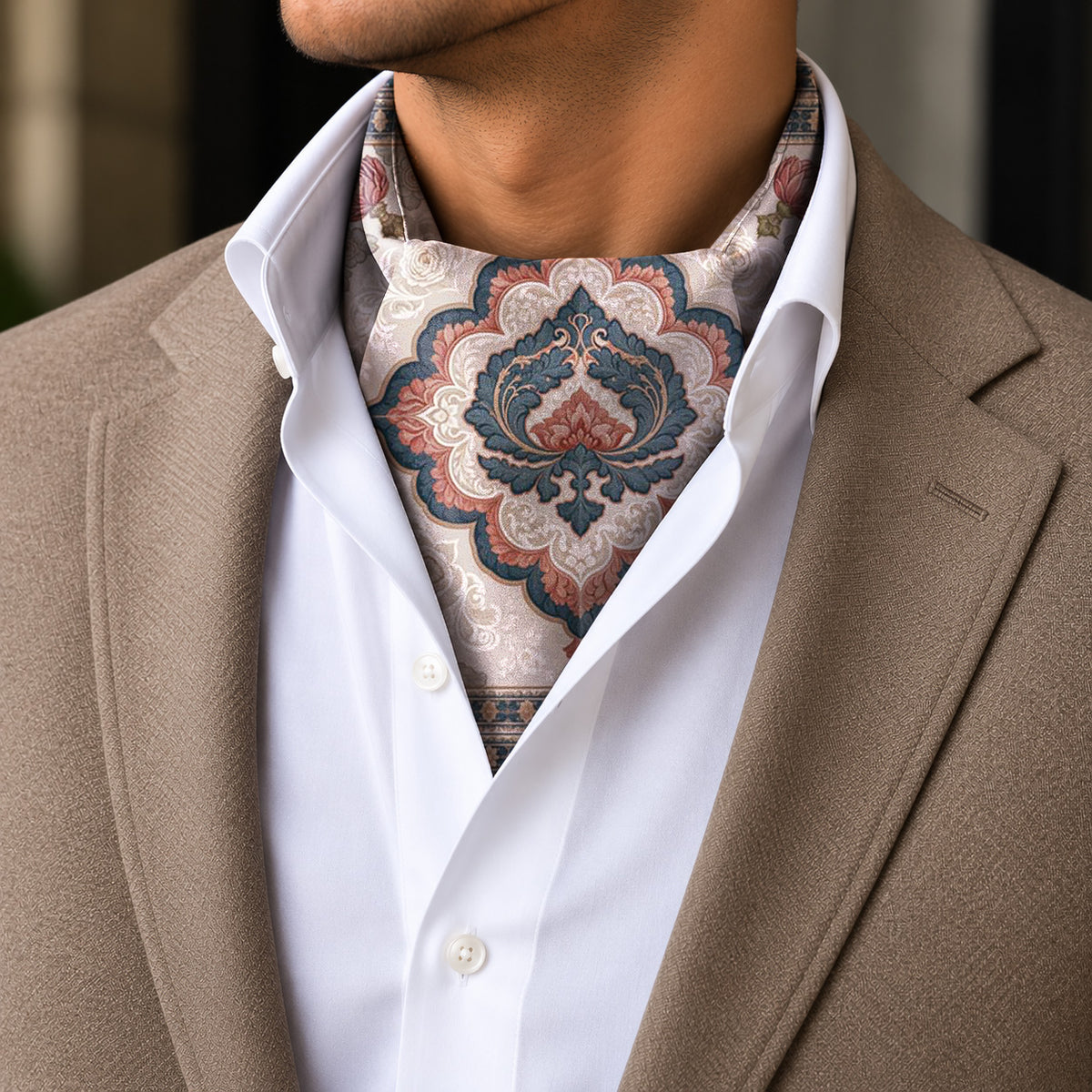 BLUSH MEDALLION SILK ASCOT – PREMIUM COLLECTION