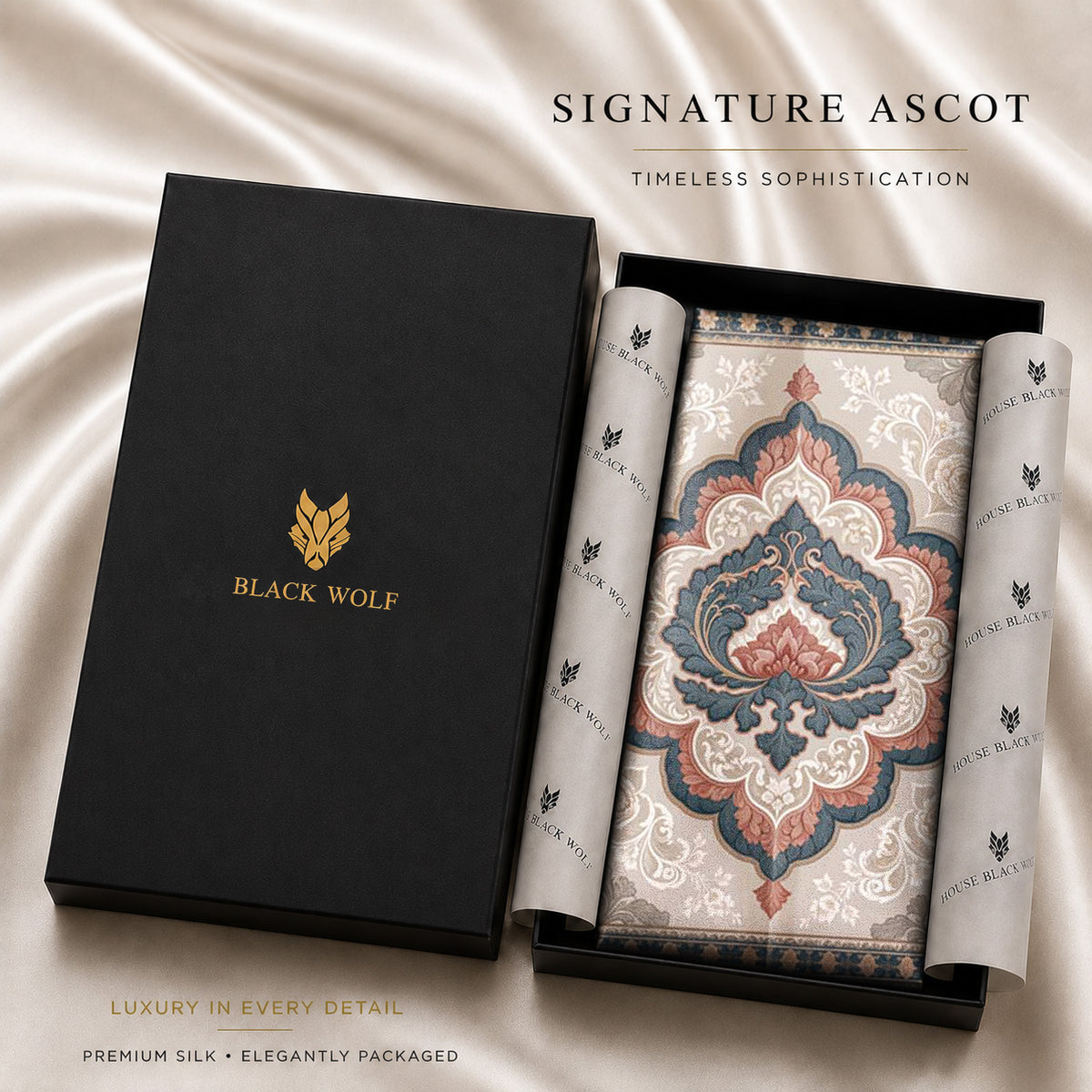 BLUSH MEDALLION SILK ASCOT – PREMIUM COLLECTION