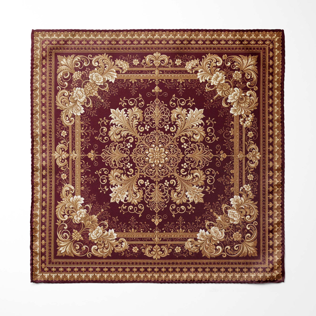 BURGUNDY BAROQUE BLOOM SILK POCKET SQUARE