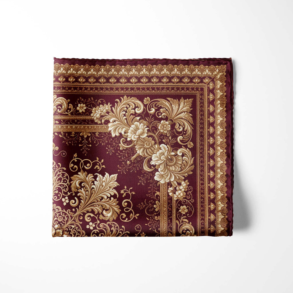 BURGUNDY BAROQUE BLOOM SILK POCKET SQUARE
