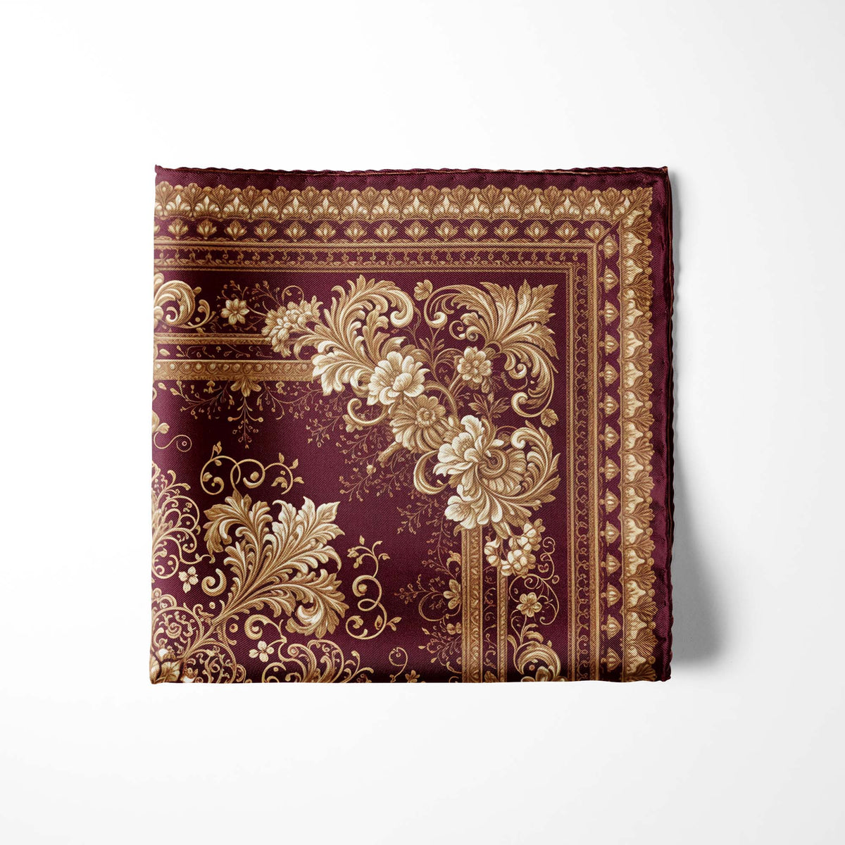 BURGUNDY BAROQUE BLOOM SILK POCKET SQUARE
