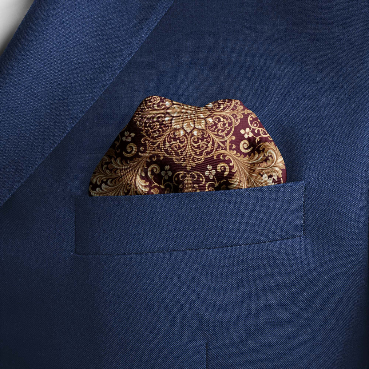 BURGUNDY BAROQUE BLOOM SILK POCKET SQUARE