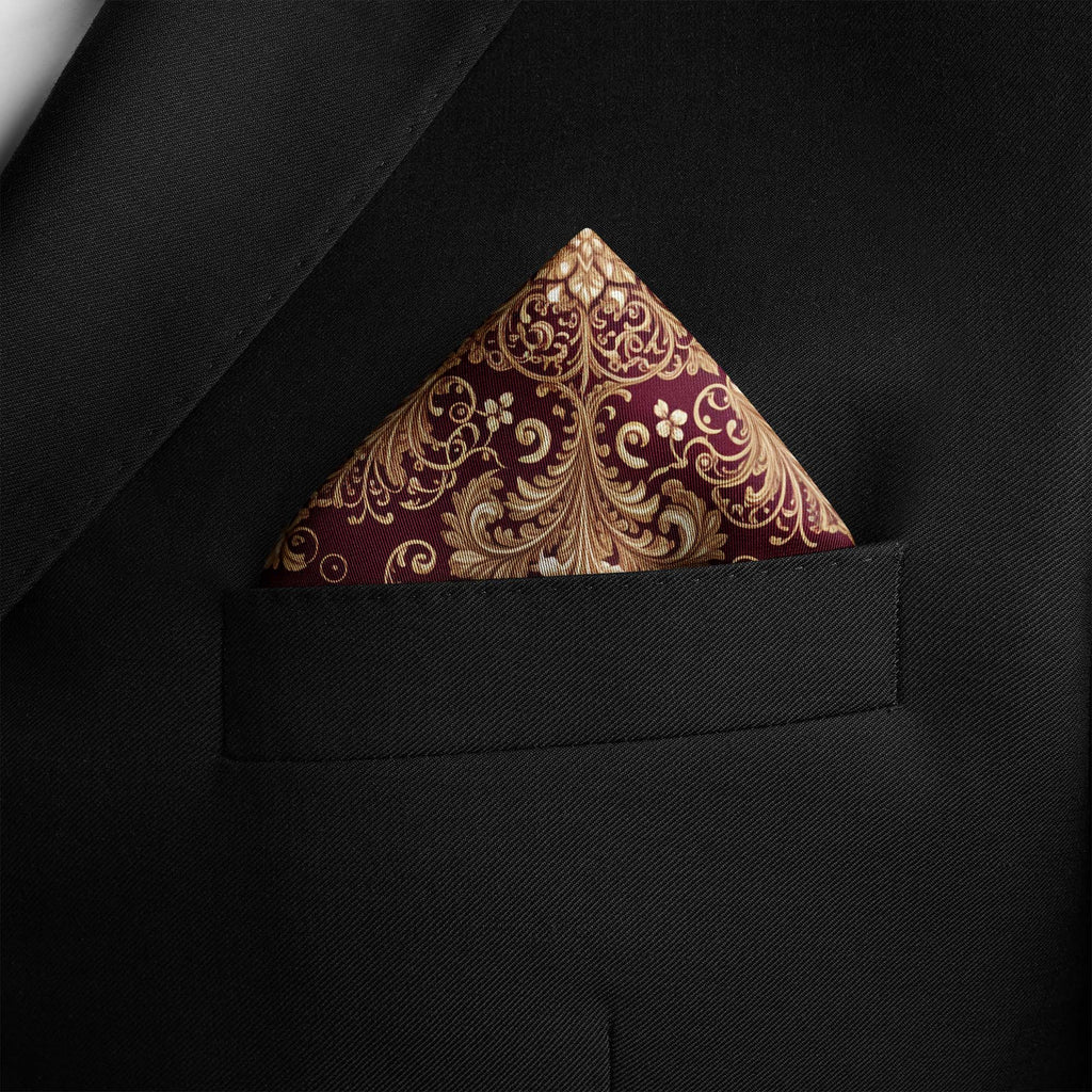 BURGUNDY BAROQUE BLOOM SILK POCKET SQUARE