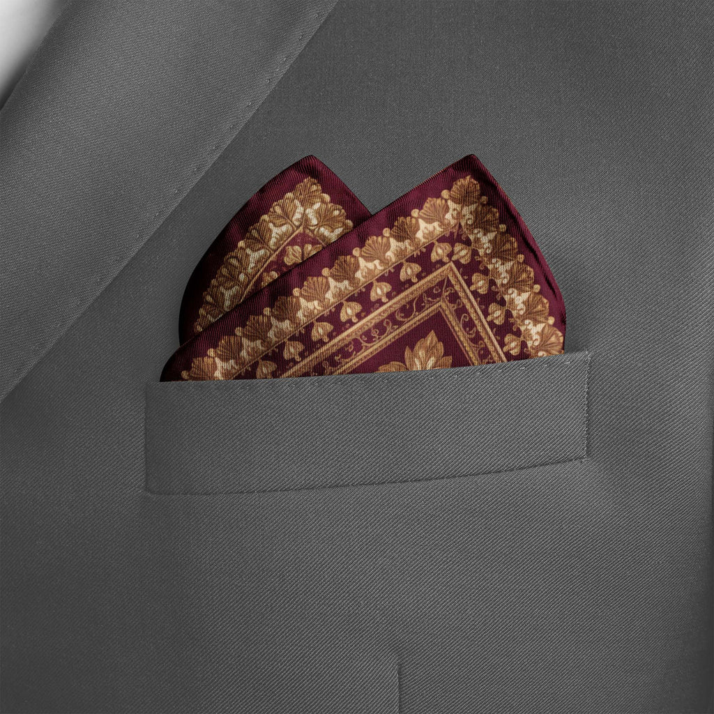 BURGUNDY BAROQUE BLOOM SILK POCKET SQUARE