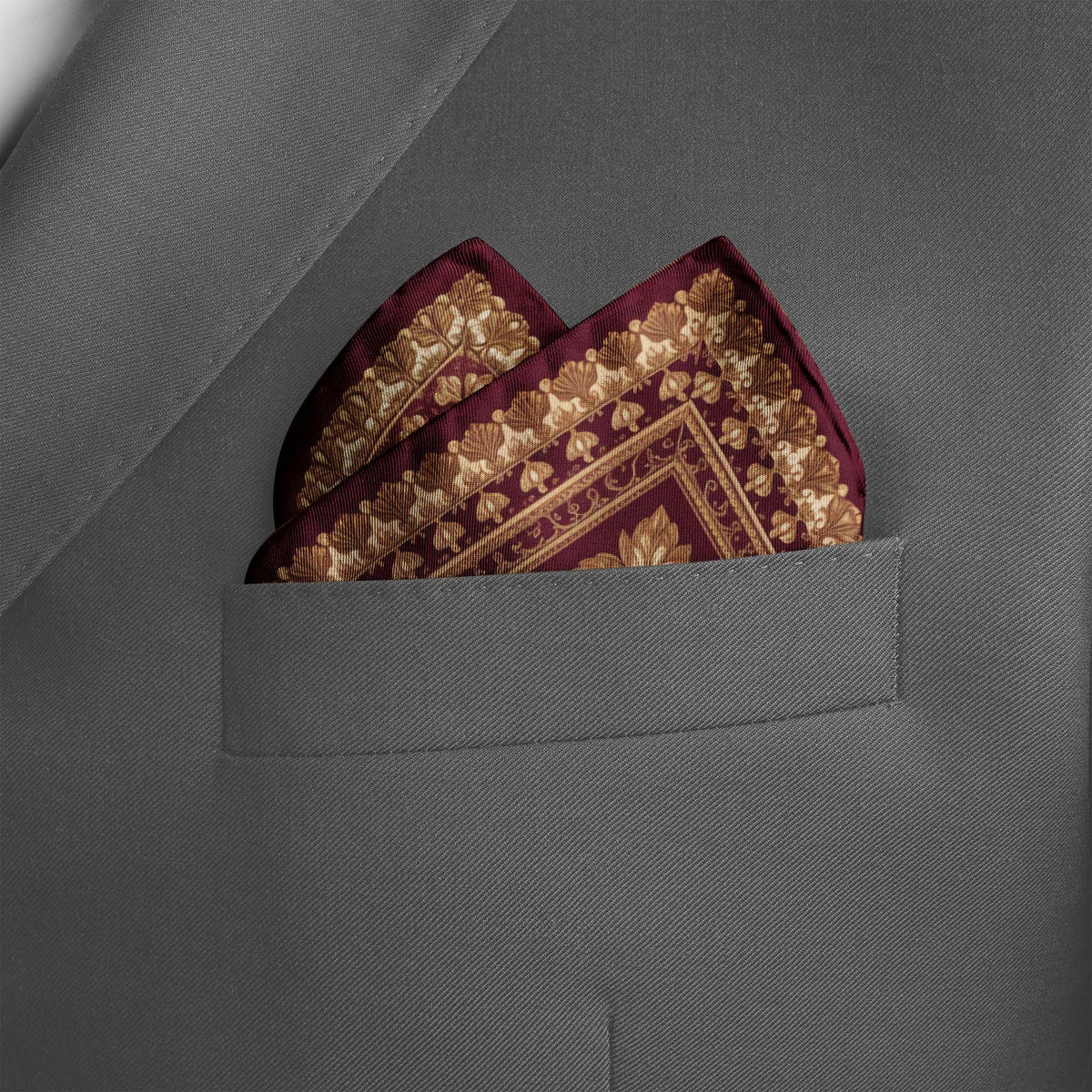 BURGUNDY BAROQUE BLOOM SILK POCKET SQUARE