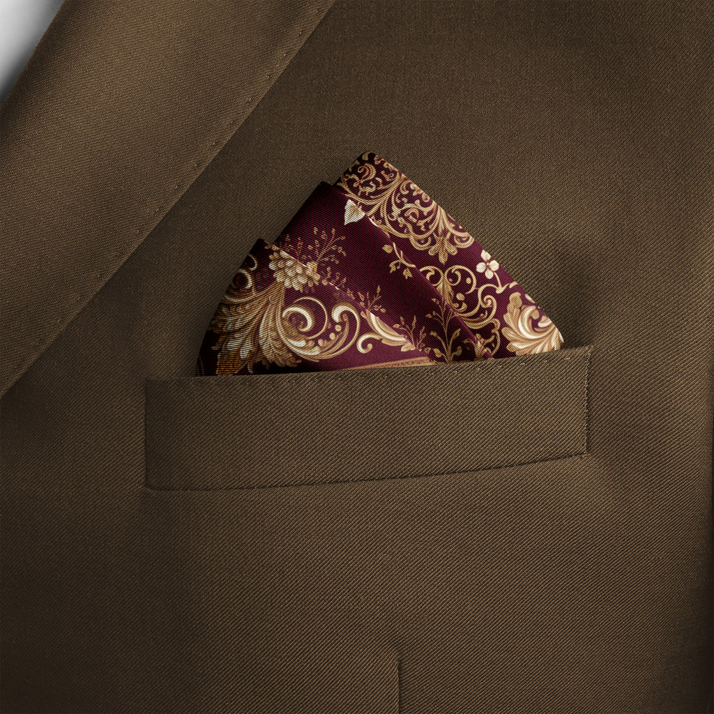 BURGUNDY BAROQUE BLOOM SILK POCKET SQUARE