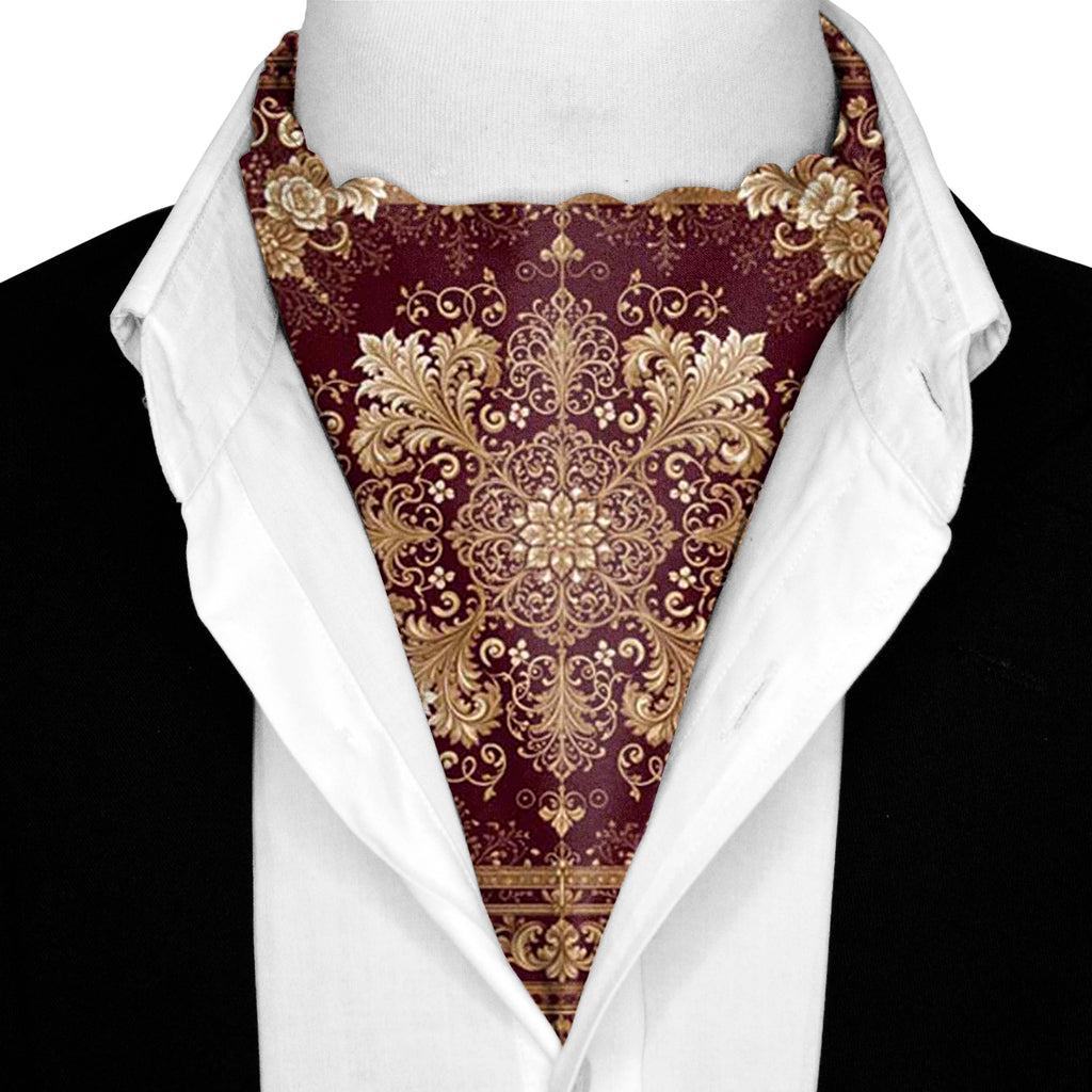 BURGUNDY BAROQUE BLOOM SILK ASCOT – PREMIUM COLLECTION