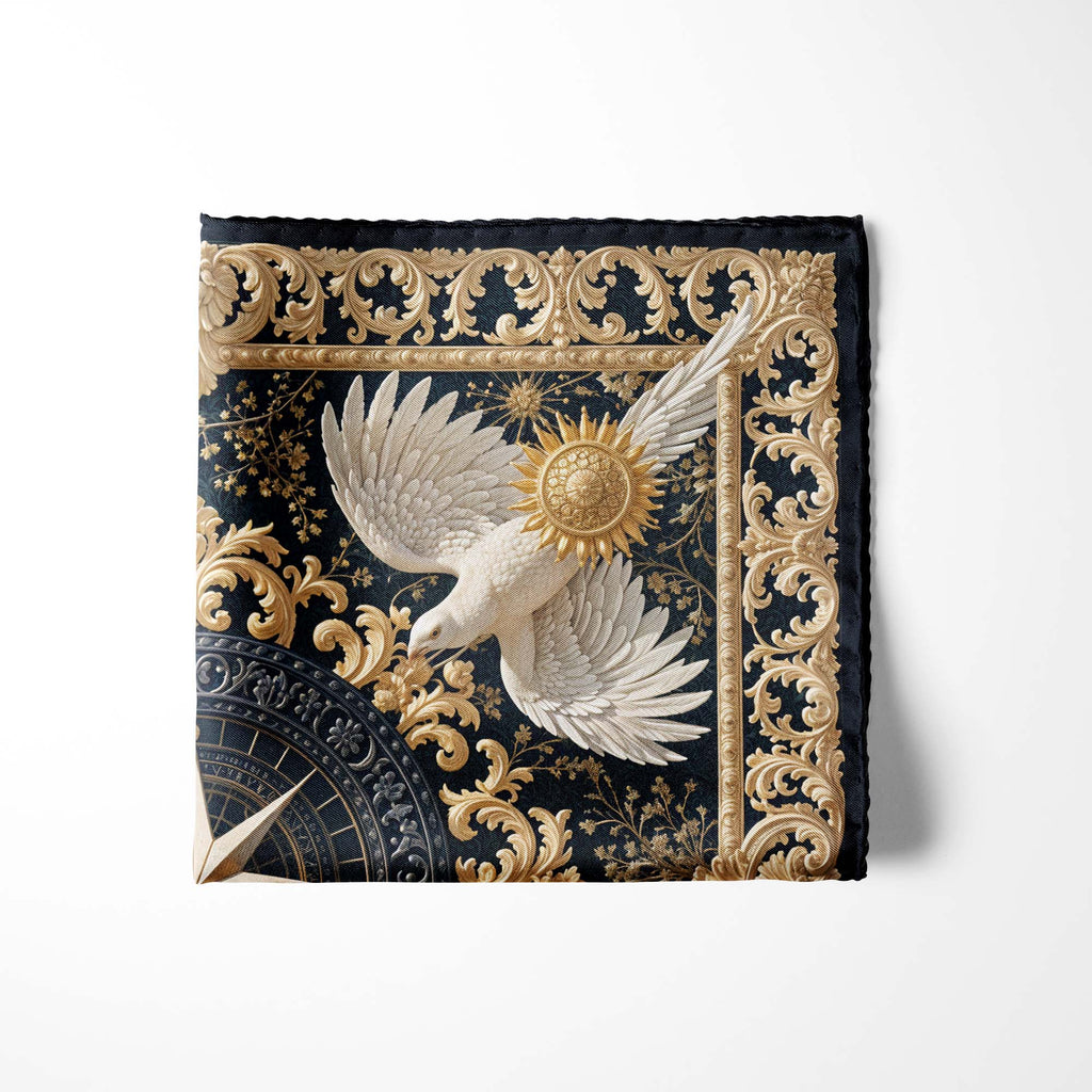 CELESTIAL DOVE CREST SILK POCKET SQUARE