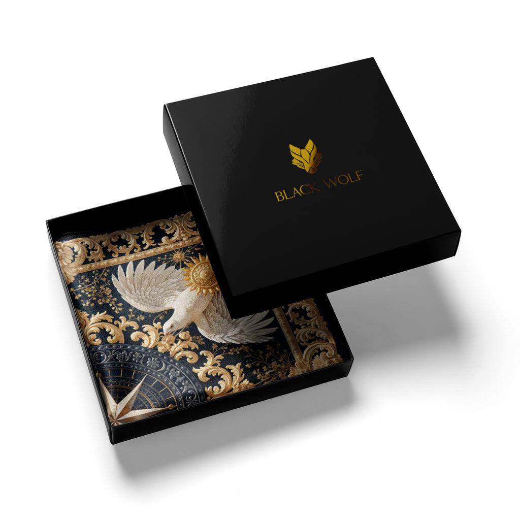 CELESTIAL DOVE CREST SILK POCKET SQUARE