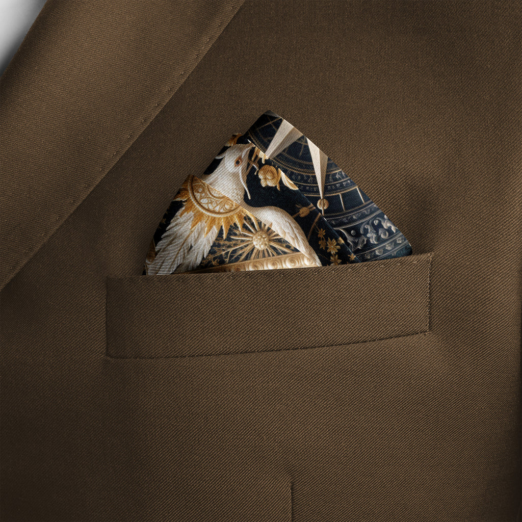 CELESTIAL DOVE CREST SILK POCKET SQUARE
