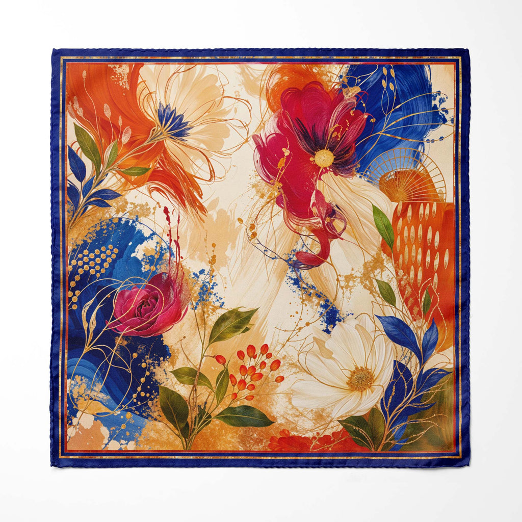 COBALT EMBER BLOSSOM SILK POCKET SQUARE