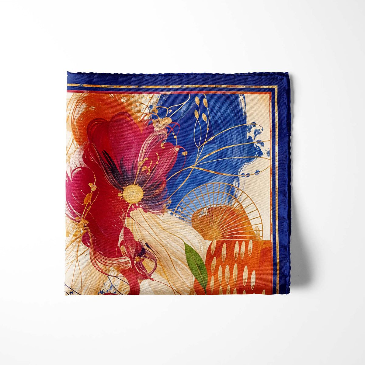 COBALT EMBER BLOSSOM SILK POCKET SQUARE