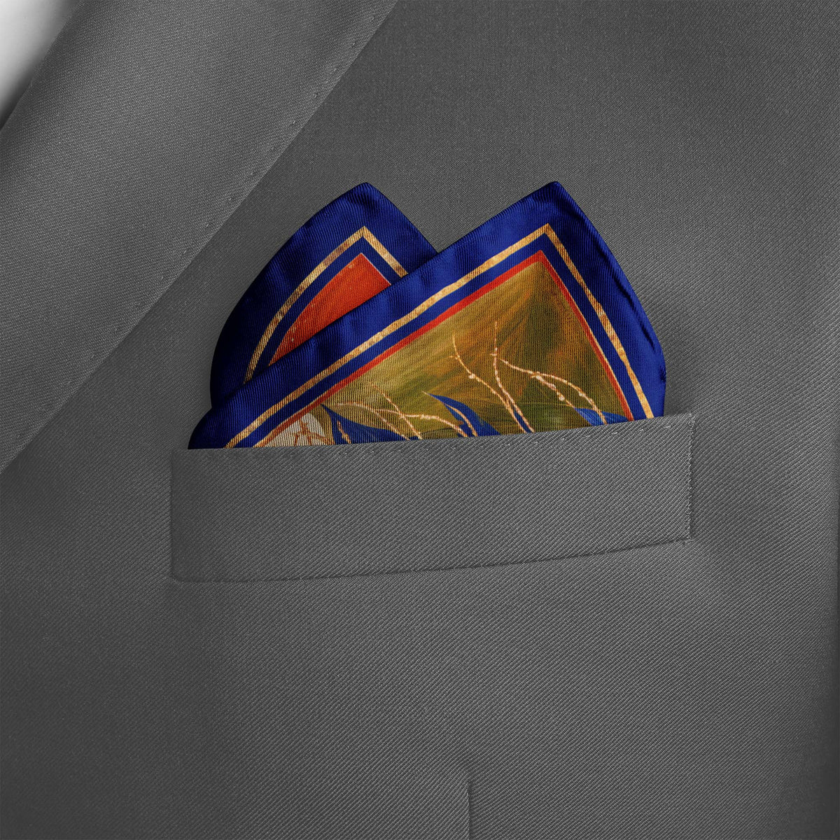 COBALT EMBER BLOSSOM SILK POCKET SQUARE